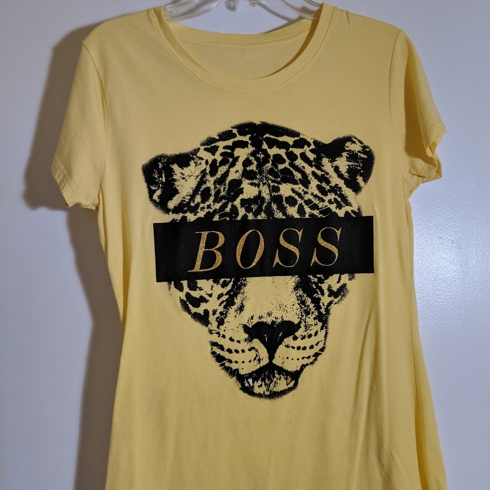 Yellow cheetah boss juniors t-shirt